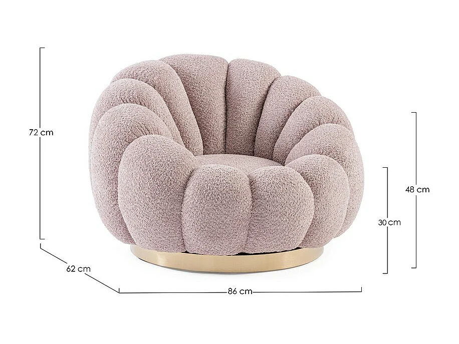 Drehsessel aus Bouclé-Stoff mit Antikrosa-Effekt - FLOREL