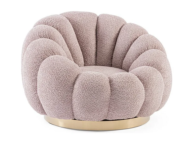 Fauteuil pivotant en tissu bouclé rose antique - FLOREL