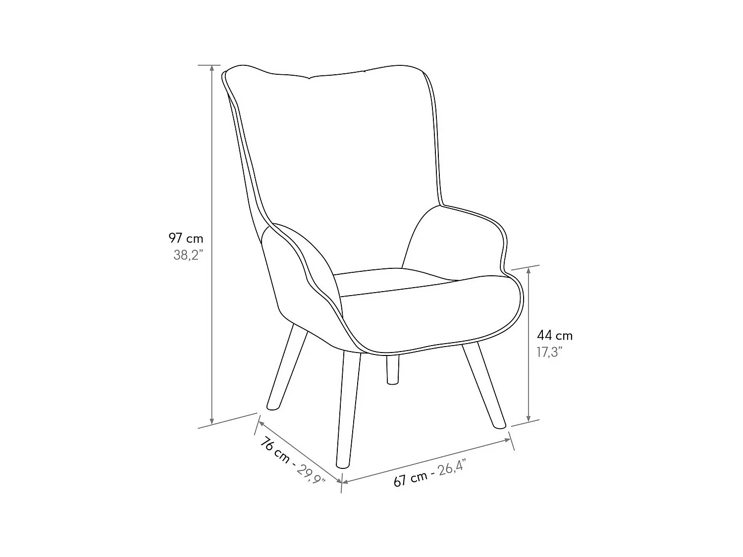 Fauteuil en tissu patchwork multicolore avec pieds en bois - HAVANA