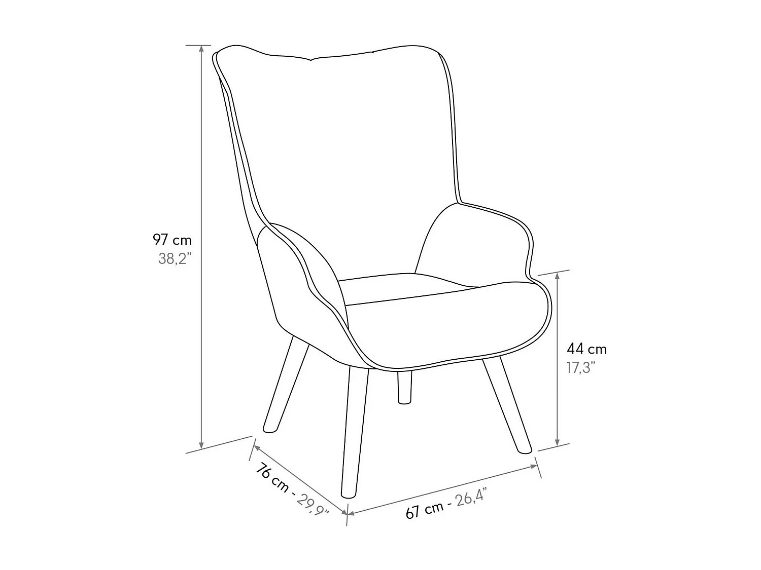 Veelkleurige patchwork stoffen fauteuil met houten poten - HAVANA