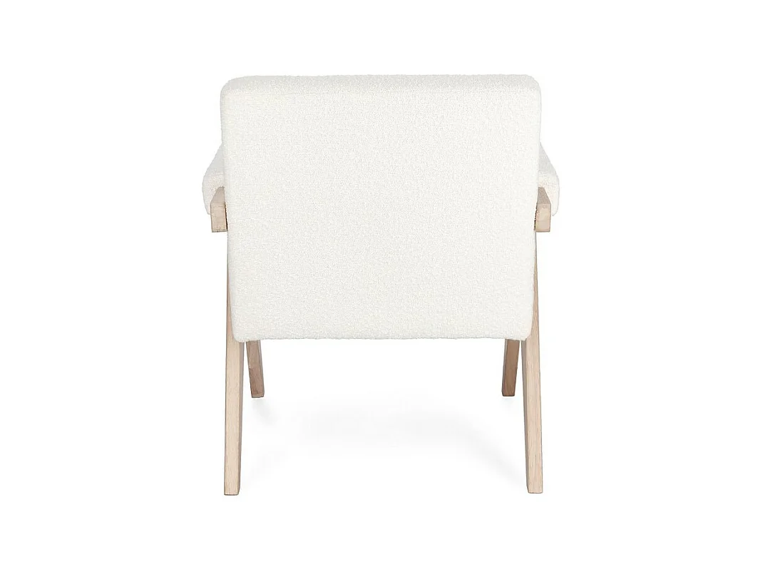 Poltrona in tessuto effetto bouclé avorio e gambe in legno rubberwood - FAIZA