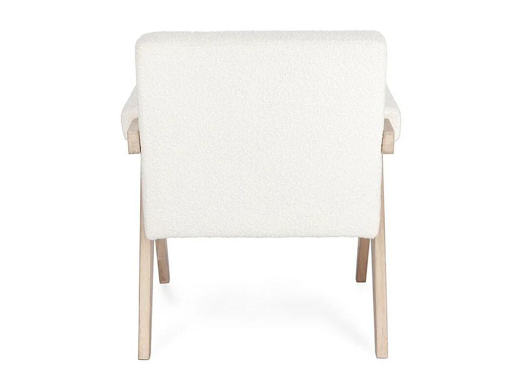 Fauteuil en tissu effet bouclé ivoire avec pieds en bois d'hévéa - FAIZA