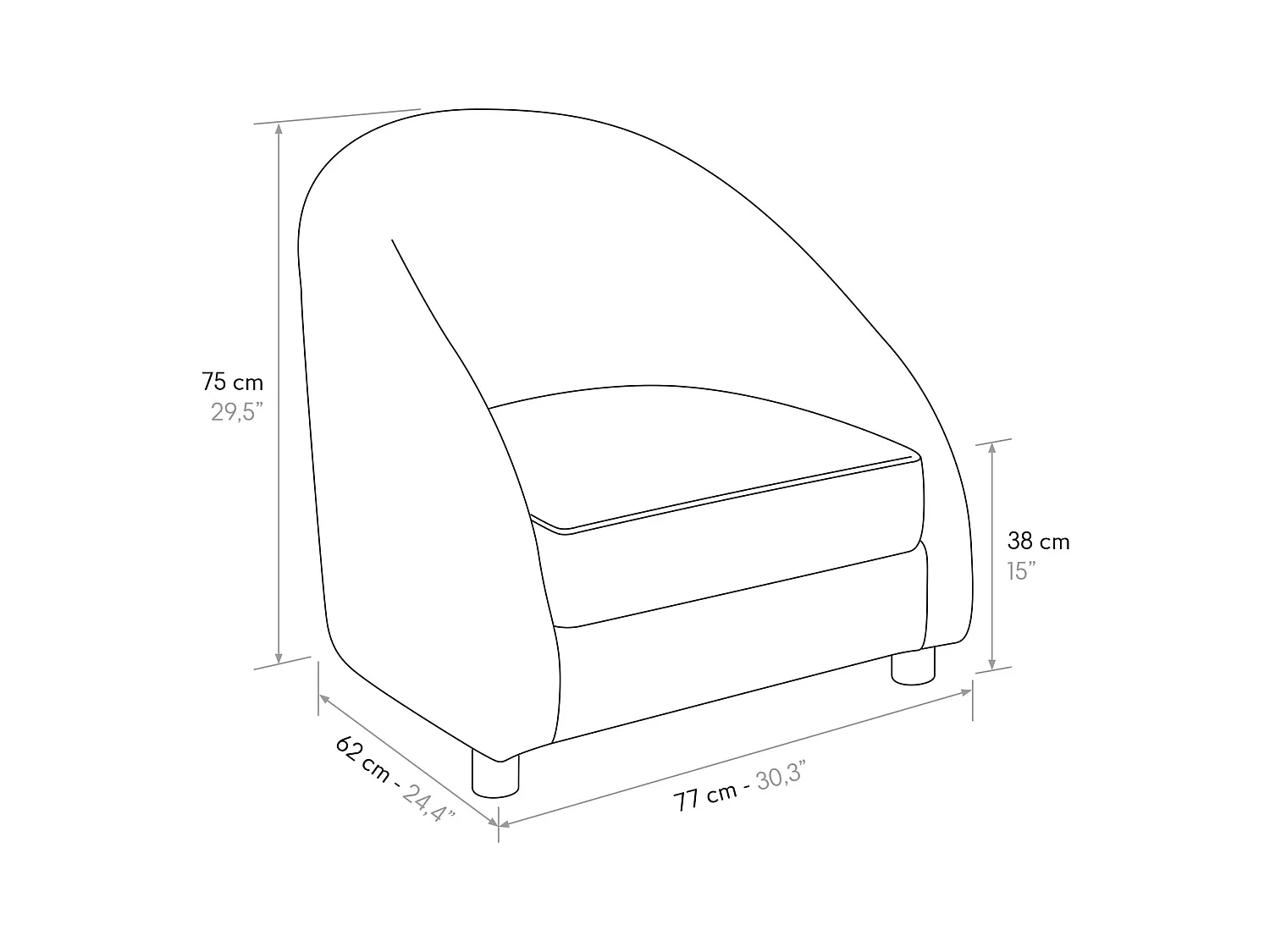 Niski fotel w szarej tkaninie - GRENOBLE