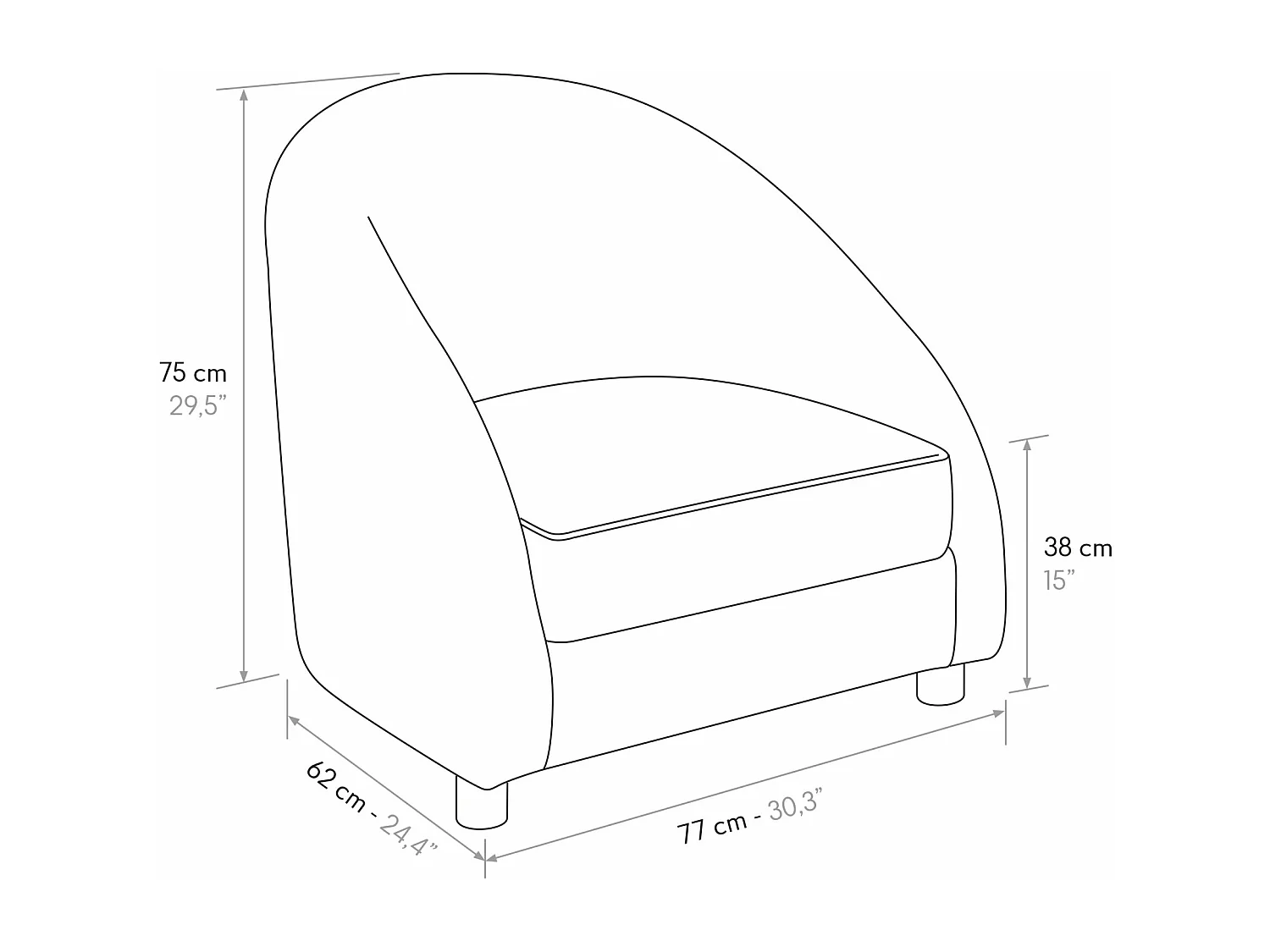 Fauteuil bas en tissu gris - GRENOBLE
