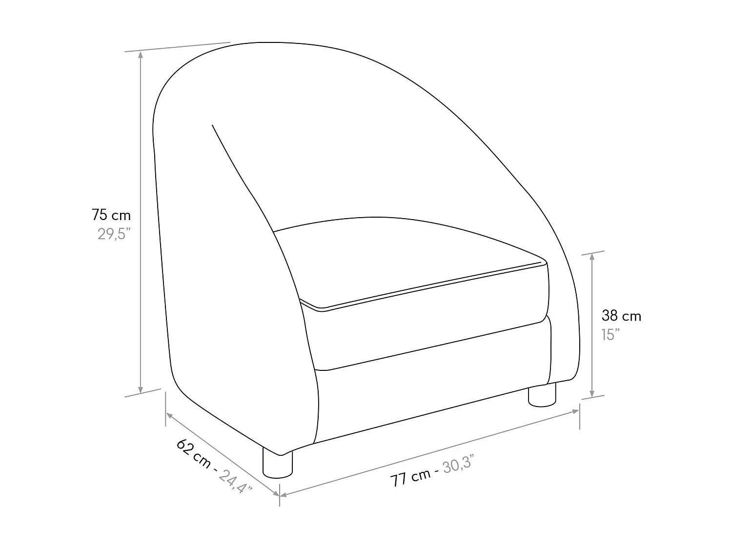 Fauteuil bas en tissu gris - GRENOBLE