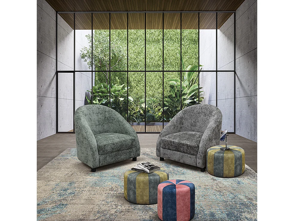 Fauteuil bas en tissu gris - GRENOBLE