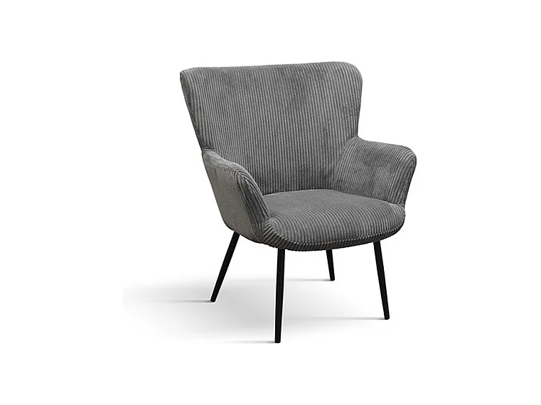 Szary fotel z tkaniny z efektem aksamitu, antracytowe metalowe nogi - MEGEVE