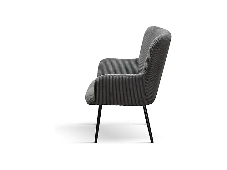 Fauteuil en tissu effet velours gris, pieds en métal anthracite - MEGEVE