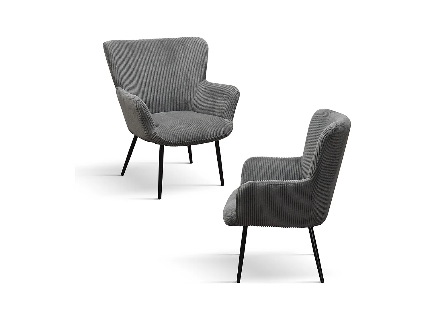 Fauteuil en tissu effet velours gris, pieds en métal anthracite - MEGEVE