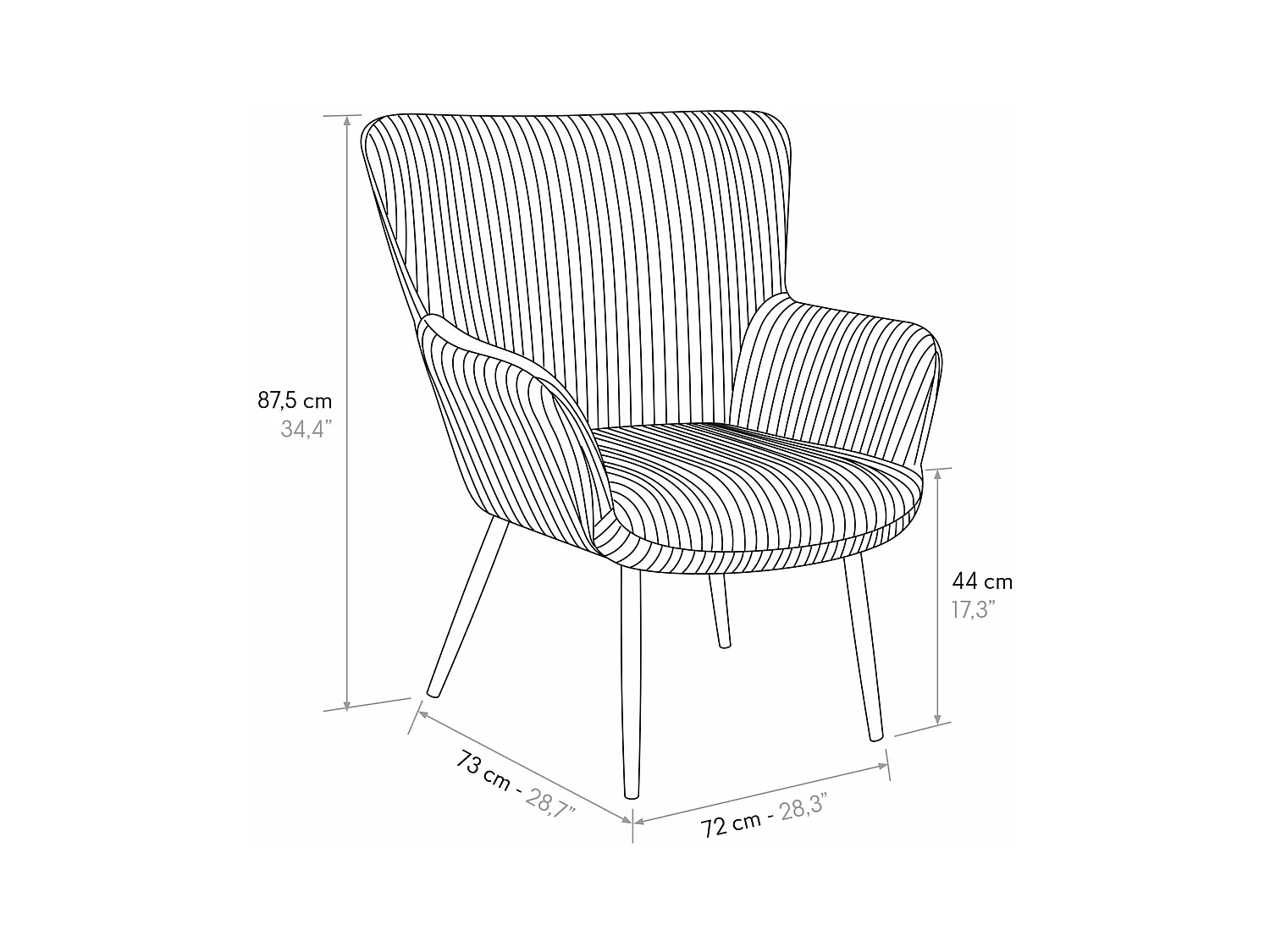 Fauteuil en tissu effet velours gris, pieds en métal anthracite - MEGEVE