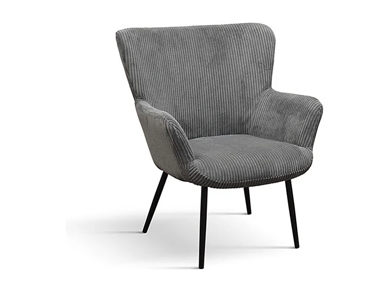 Fauteuil en tissu effet velours gris, pieds en métal anthracite - MEGEVE