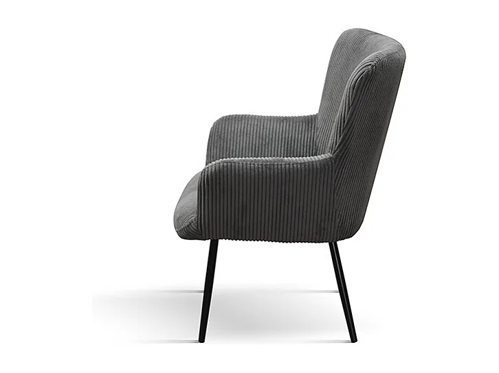 Fauteuil en tissu effet velours gris, pieds en métal anthracite - MEGEVE