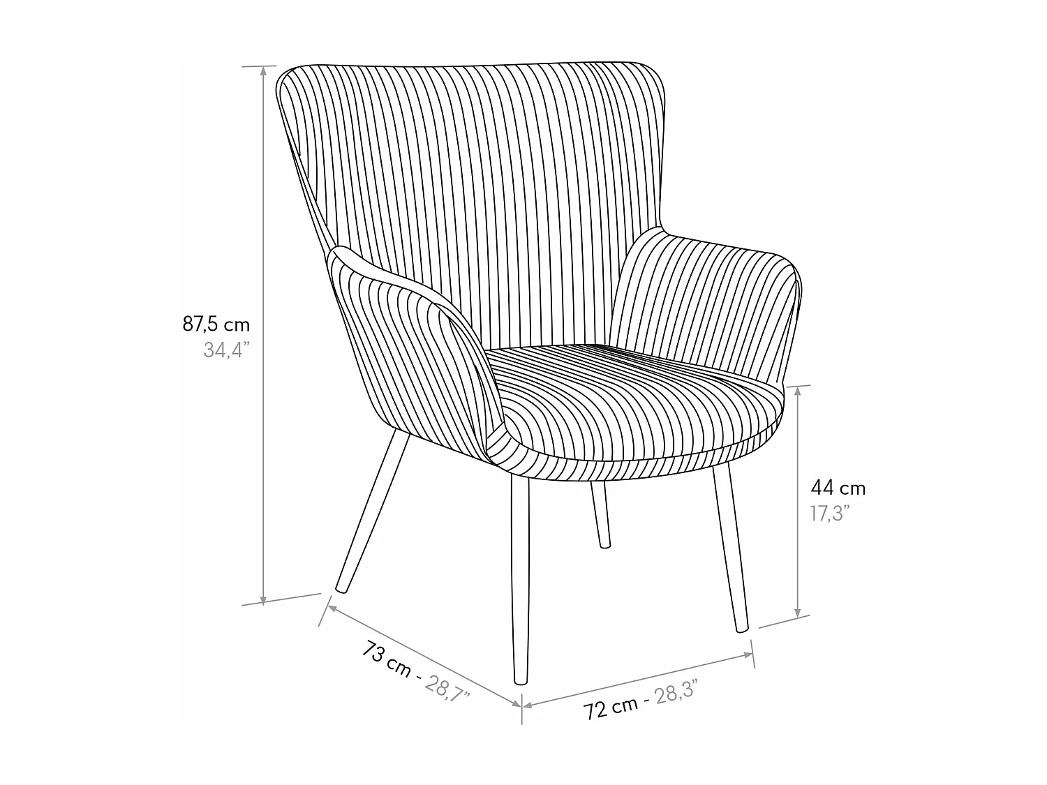 Fauteuil en tissu effet velours gris, pieds en métal anthracite - MEGEVE