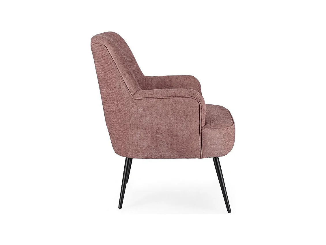Fauteuil en tissu rose foncé avec pieds en acier peint en noir - ERNESTINE
