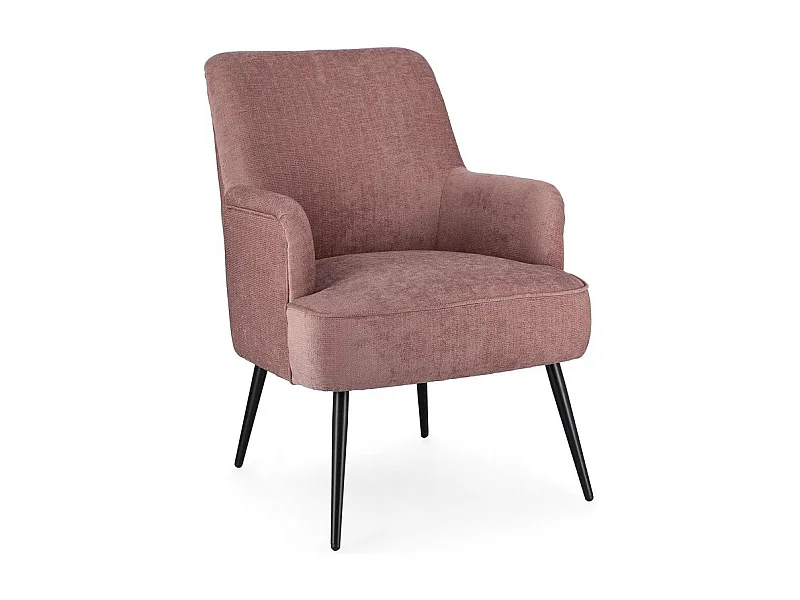 Fauteuil en tissu rose foncé avec pieds en acier peint en noir - ERNESTINE