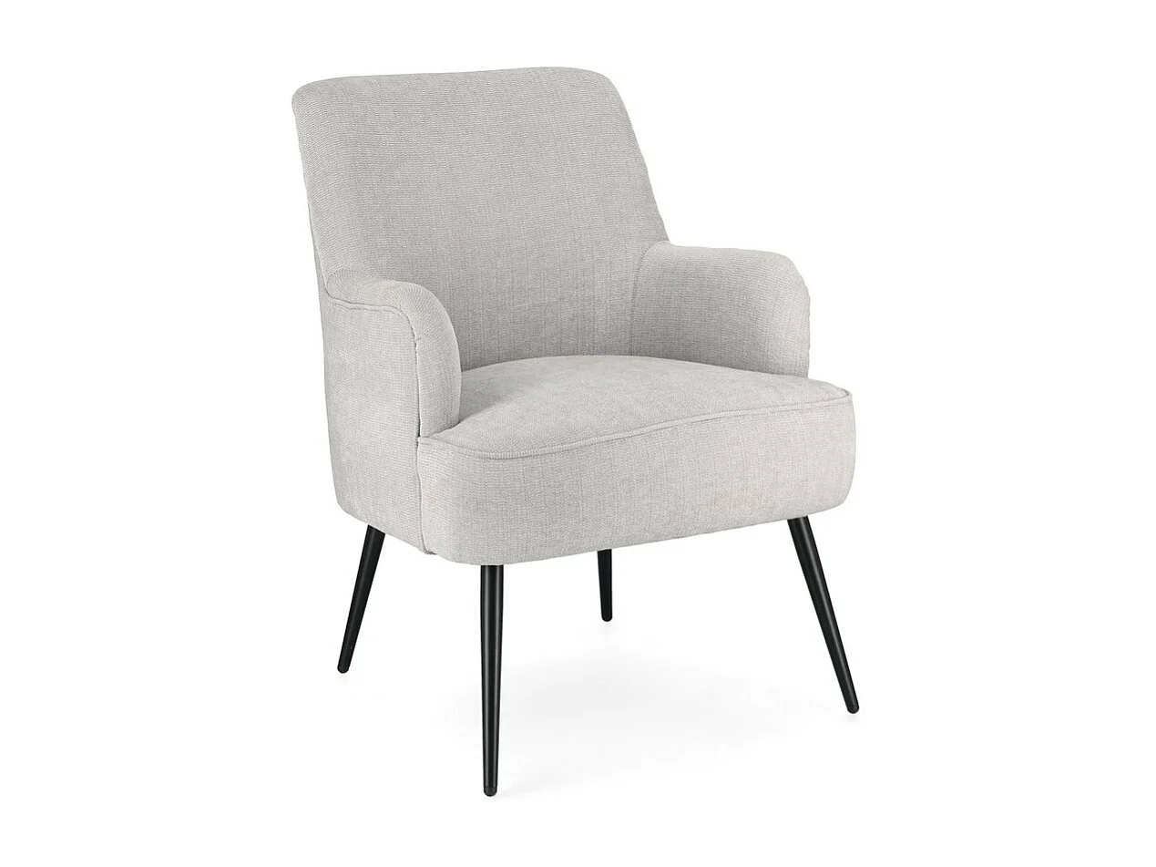 Sessel aus hellgrauem Stoff und schwarz lackierten Stahlbeinen - ERNESTINE