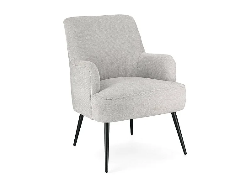 Sessel aus hellgrauem Stoff und schwarz lackierten Stahlbeinen - ERNESTINE