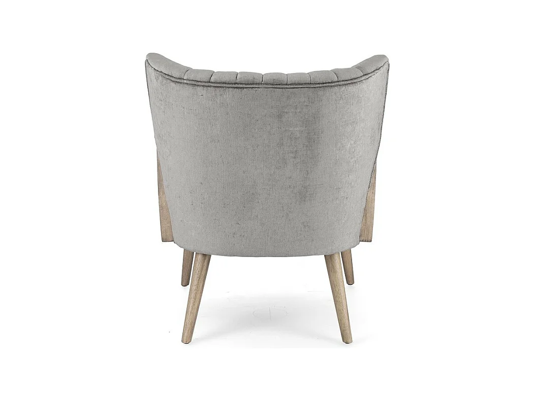 Stoffen fauteuil met grijs fluweeleffect, houten poten en armleuningen - VIRNA