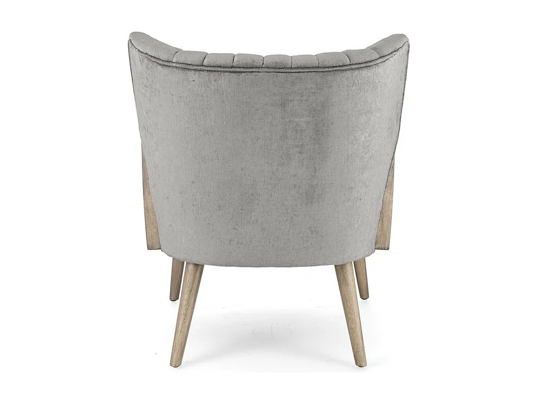 Poltrona in tessuto effetto velluto grigio, gambe e braccioli in legno - VIRNA