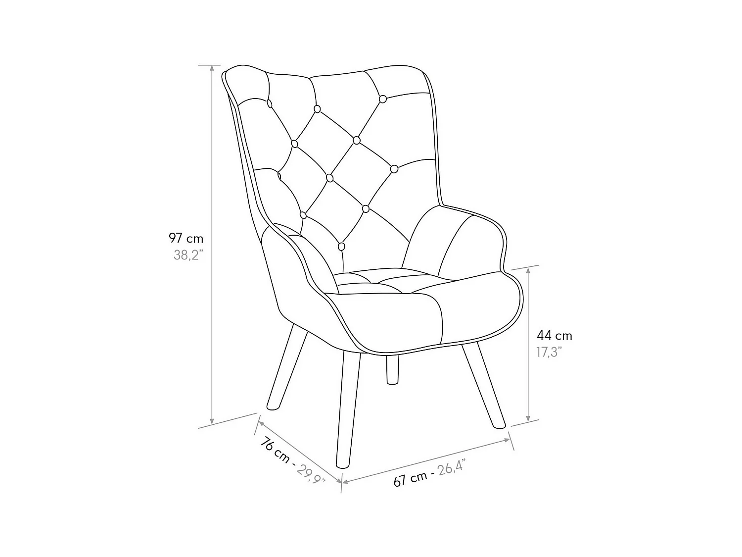 Fauteuil en tissu patchwork gris avec pieds en bois - HAVANA