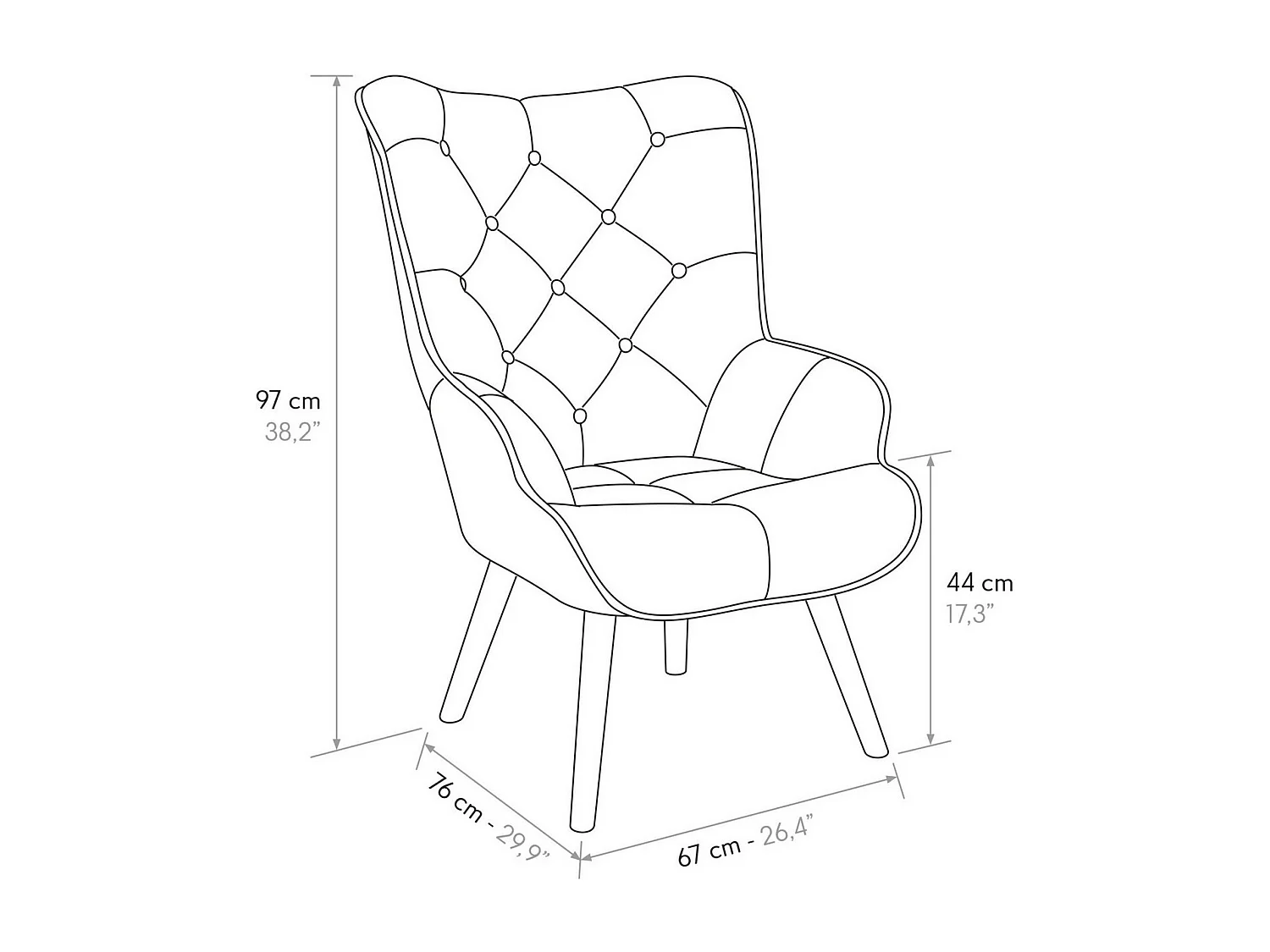 Grijze patchwork stoffen fauteuil met houten poten - HAVANA