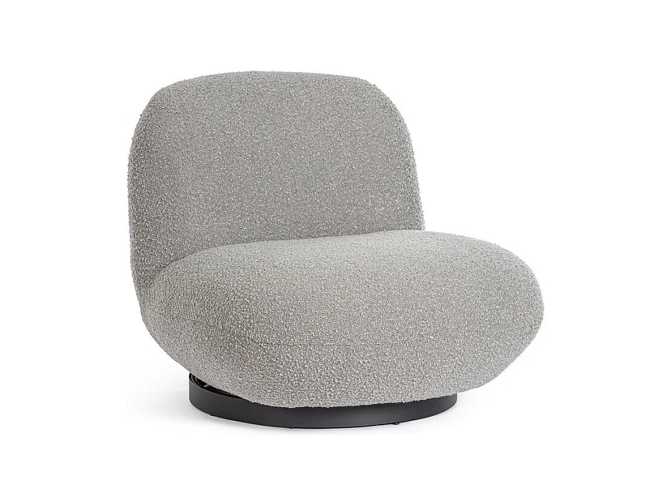 Cadeirão giratório em tecido com efeito bouclé cinzento - MARGOT