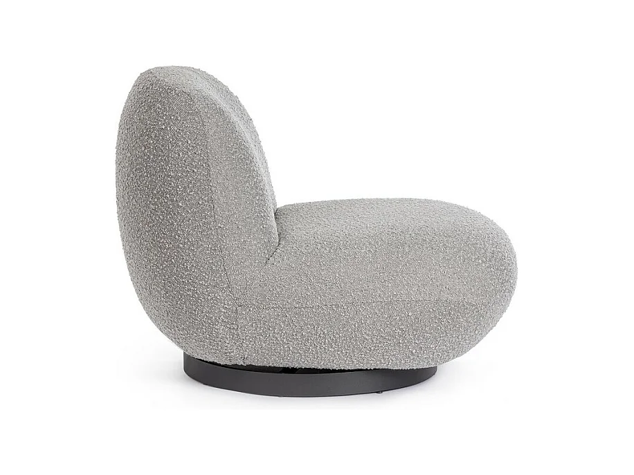 Cadeirão giratório em tecido com efeito bouclé cinzento - MARGOT