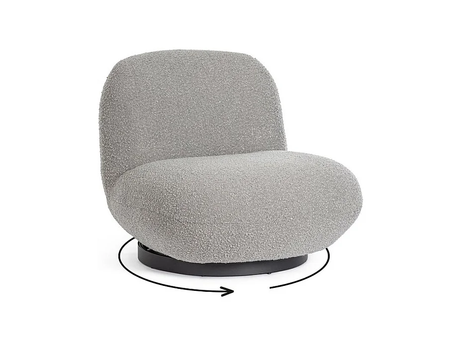 Cadeirão giratório em tecido com efeito bouclé cinzento - MARGOT