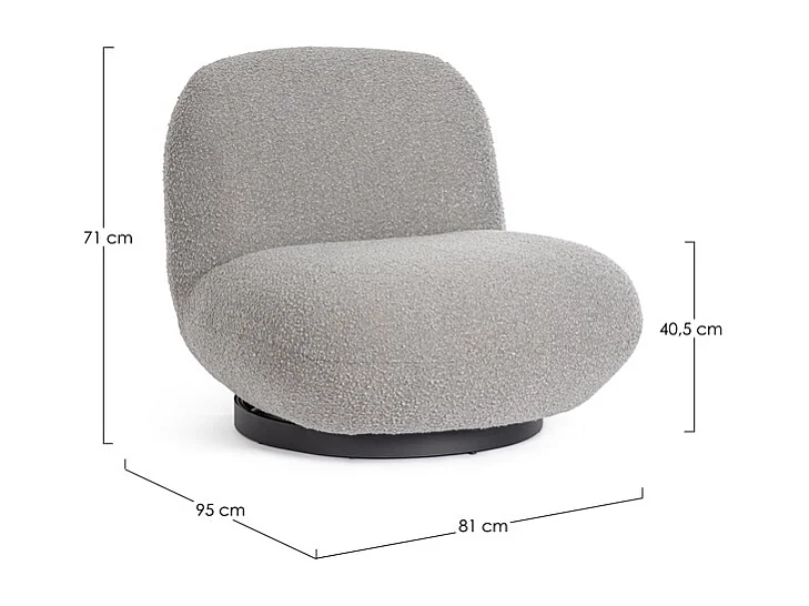 Cadeirão giratório em tecido com efeito bouclé cinzento - MARGOT