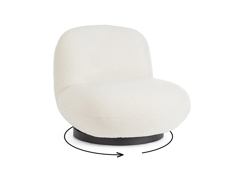Cadeira de braços giratória em tecido branco com efeito bouclé - MARGOT