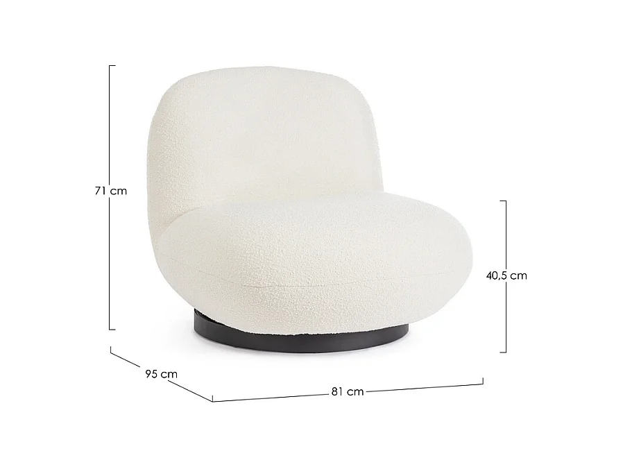 Cadeira de braços giratória em tecido branco com efeito bouclé - MARGOT