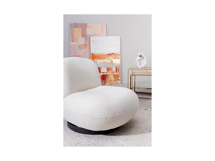 Cadeira de braços giratória em tecido branco com efeito bouclé - MARGOT