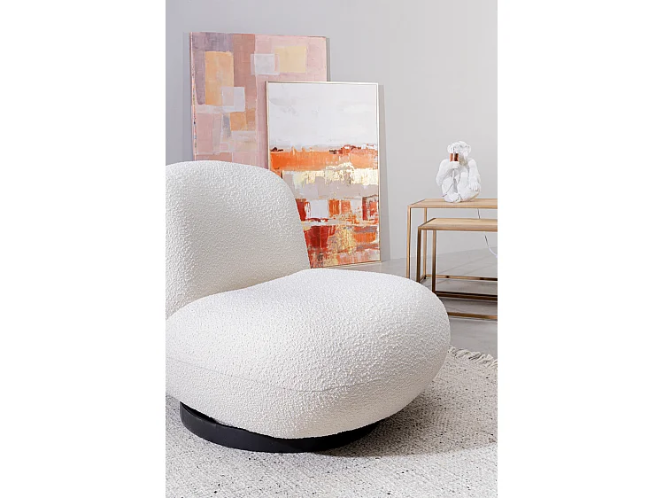 Drehsessel aus weißem Bouclé-Stoff - MARGOT