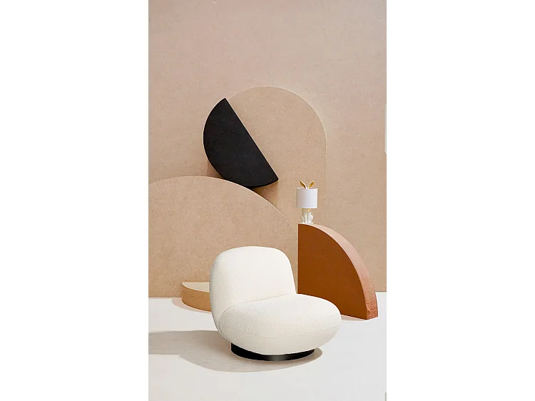 Drehsessel aus weißem Bouclé-Stoff - MARGOT