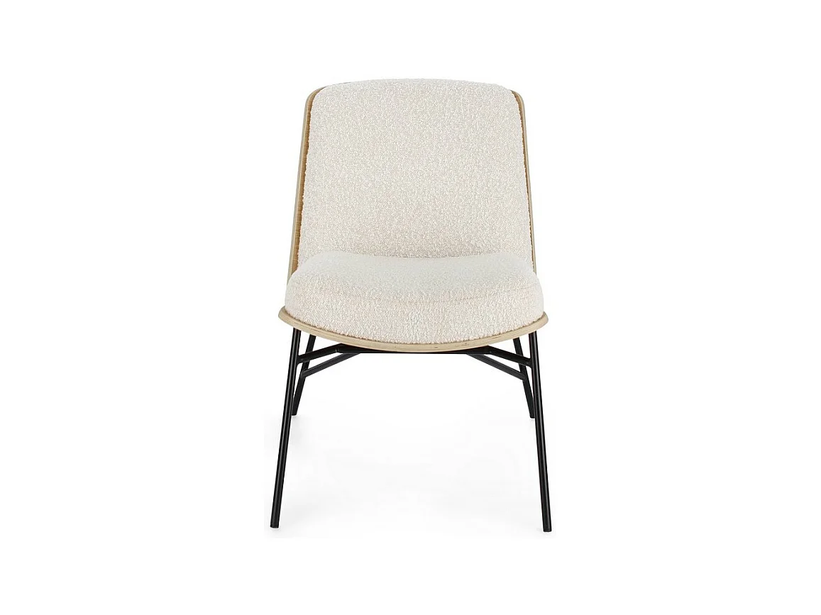 Ivoor stoffen fauteuil met bouclé-effect en zwarte stalen poten - EMERSON