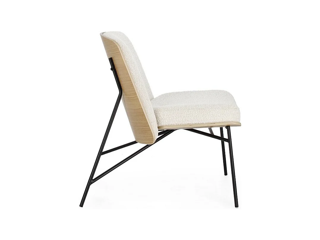 Ivoor stoffen fauteuil met bouclé-effect en zwarte stalen poten - EMERSON