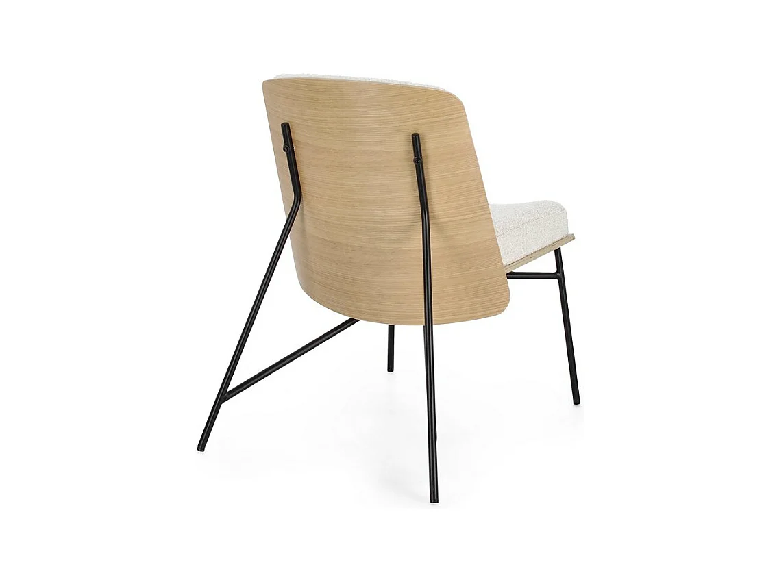 Ivoor stoffen fauteuil met bouclé-effect en zwarte stalen poten - EMERSON