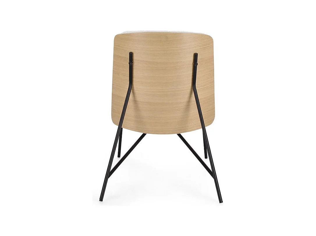 Ivoor stoffen fauteuil met bouclé-effect en zwarte stalen poten - EMERSON