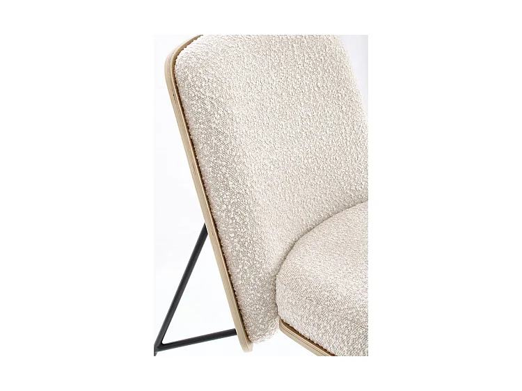 Ivoor stoffen fauteuil met bouclé-effect en zwarte stalen poten - EMERSON