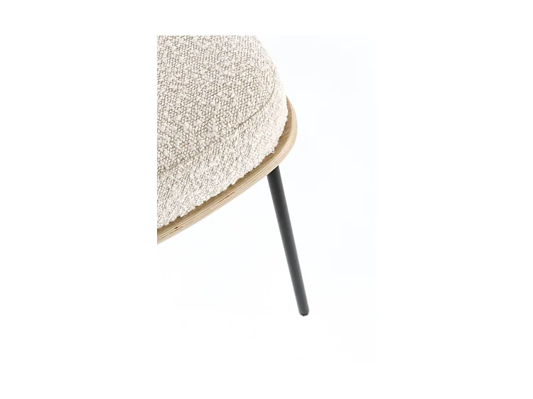 Ivoor stoffen fauteuil met bouclé-effect en zwarte stalen poten - EMERSON