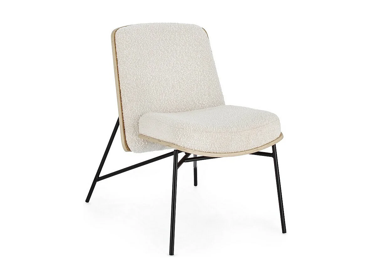 Fauteuil en tissu effet bouclé ivoire avec pieds en acier noir - EMERSON