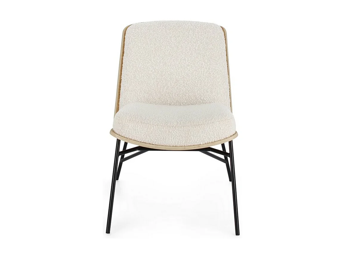 Fauteuil en tissu effet bouclé ivoire avec pieds en acier noir - EMERSON