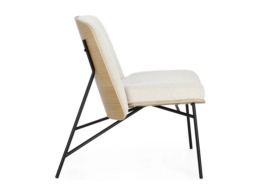 Fauteuil en tissu effet bouclé ivoire avec pieds en acier noir - EMERSON