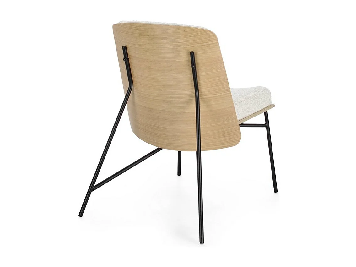 Fauteuil en tissu effet bouclé ivoire avec pieds en acier noir - EMERSON