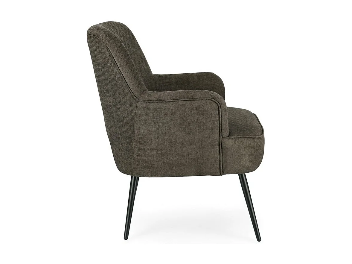 Fauteuil in bruine tijmstof en zwartgelakte stalen poten - ERNESTINE