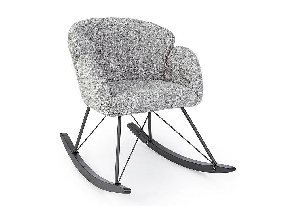 Fauteuil en tissu bouclé et bois d'hévéa gris clair - SIBILLA