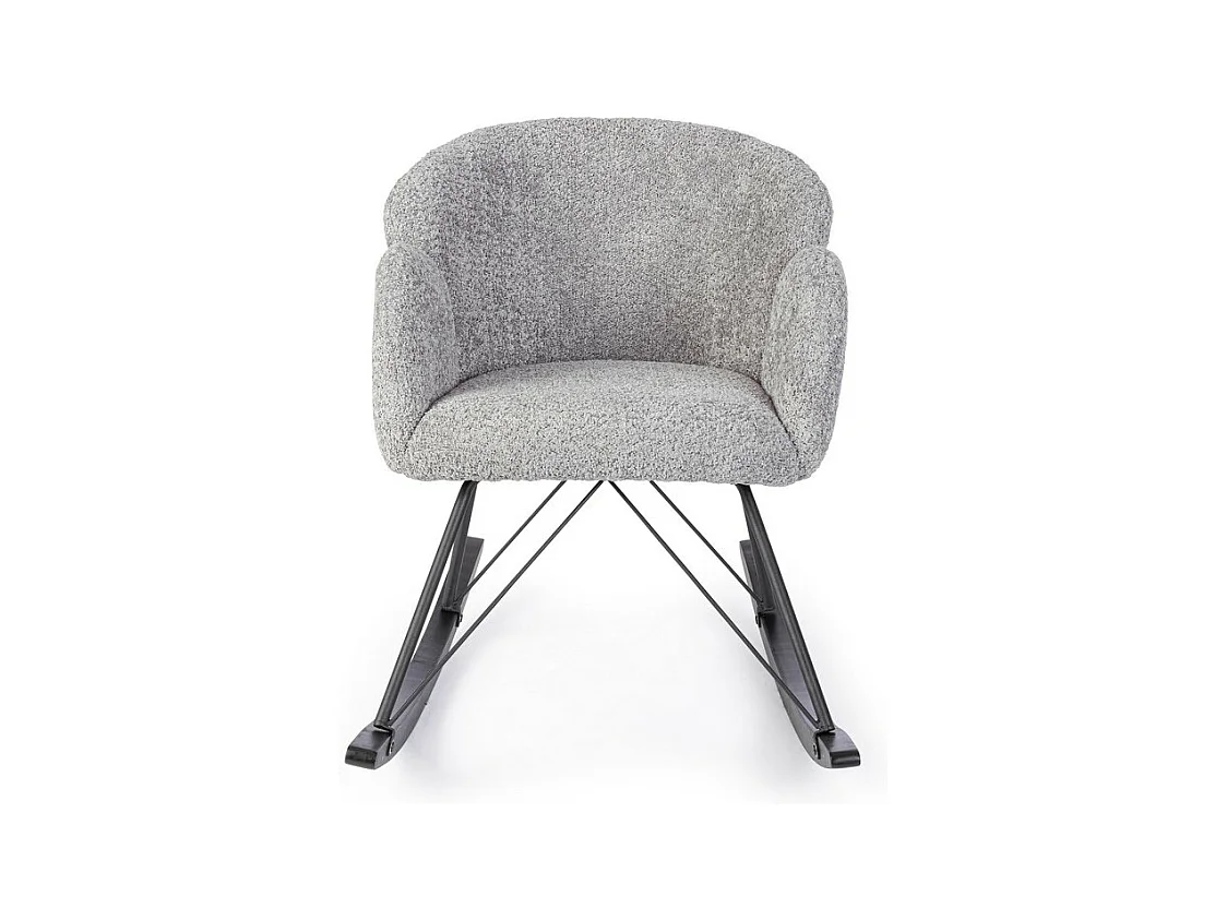Fauteuil en tissu bouclé et bois d'hévéa gris clair - SIBILLA
