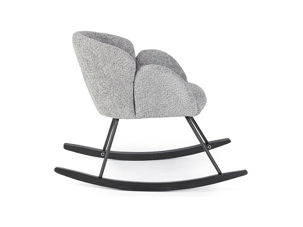 Fauteuil en tissu bouclé et bois d'hévéa gris clair - SIBILLA