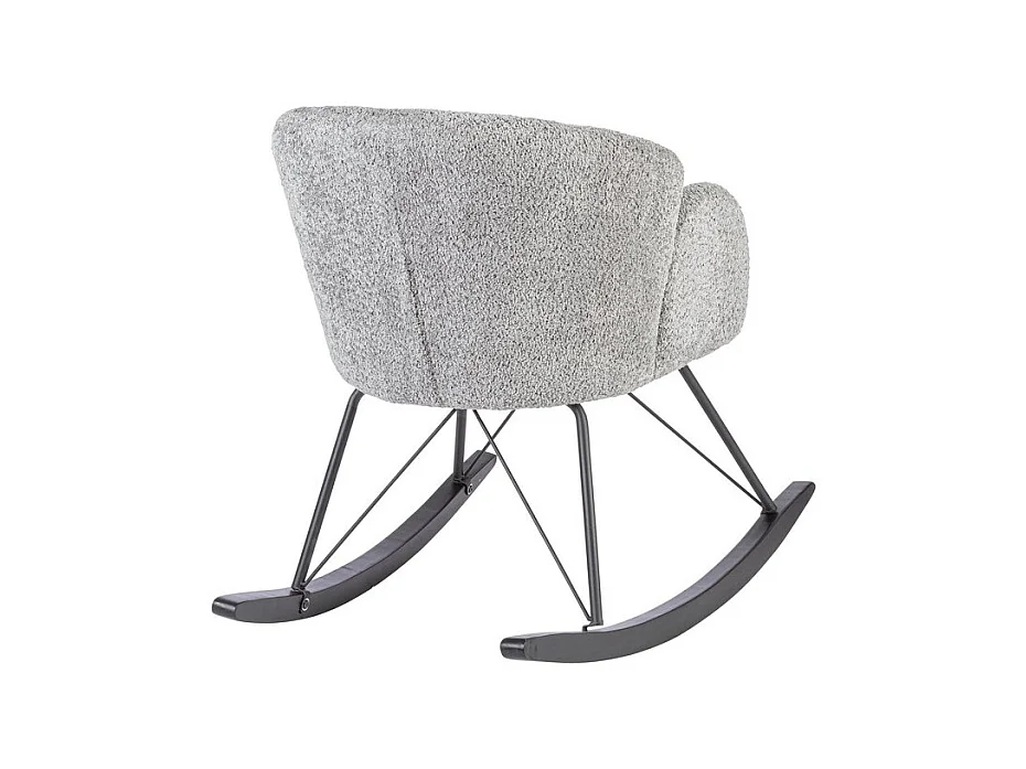 Fauteuil en tissu bouclé et bois d'hévéa gris clair - SIBILLA