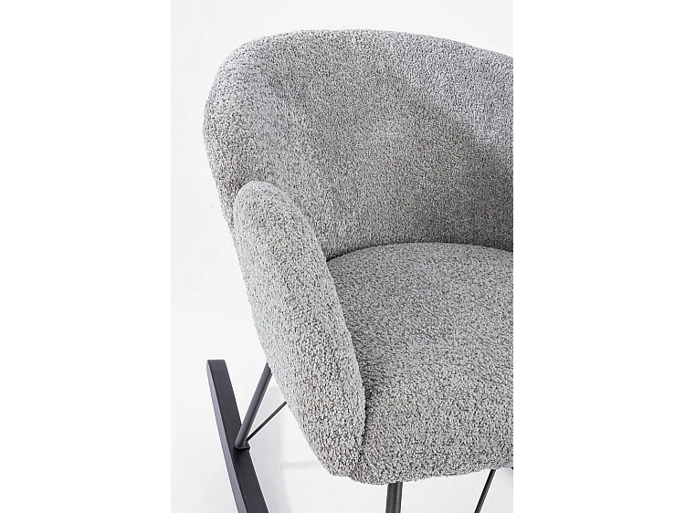 Fauteuil en tissu bouclé et bois d'hévéa gris clair - SIBILLA